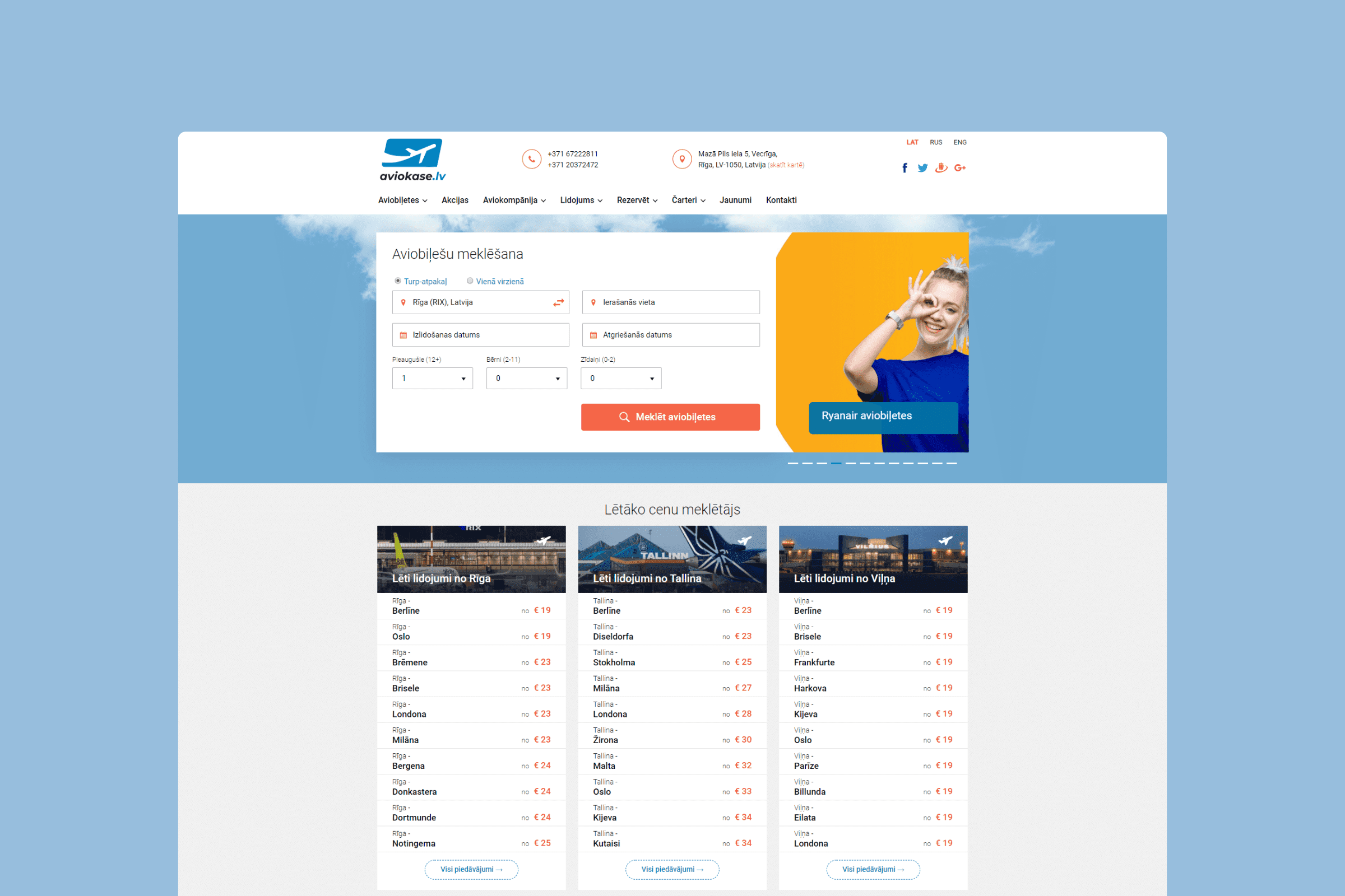 Aviokase.lv mājas lapas izstrāde un aviobiļētes meklēšanas sistēmas integrēšana